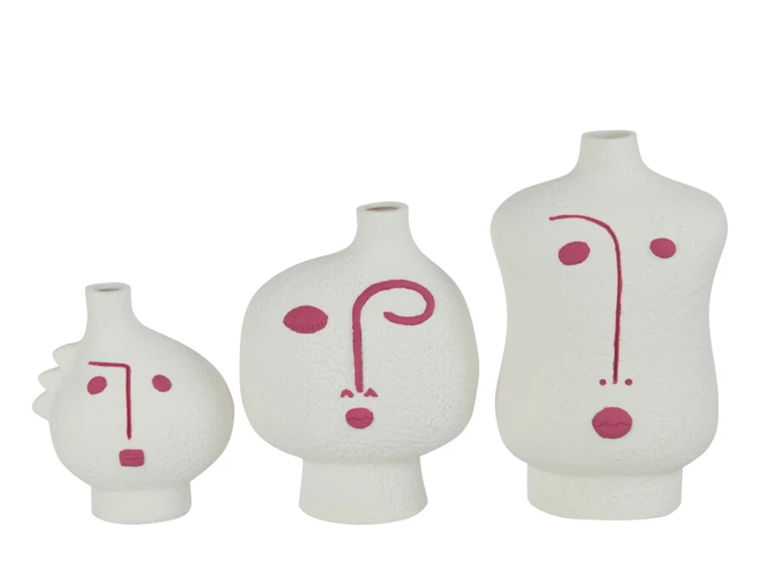 Abstracte vaas gezicht- porselein- fushia/wit- large- combo