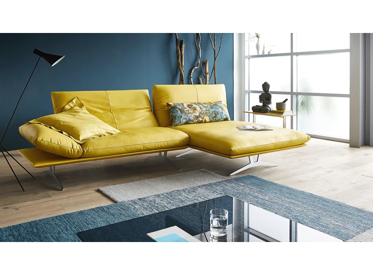 Zetel Francis met longchair leder geel Koinor