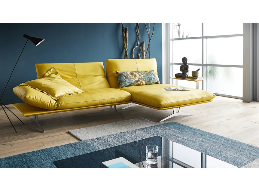 Zetel Francis met longchair leder geel Koinor
