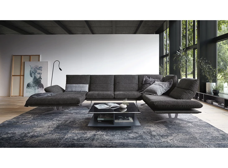 Grote hoeksalon Francis met longchair stof donkergrijs Koinor