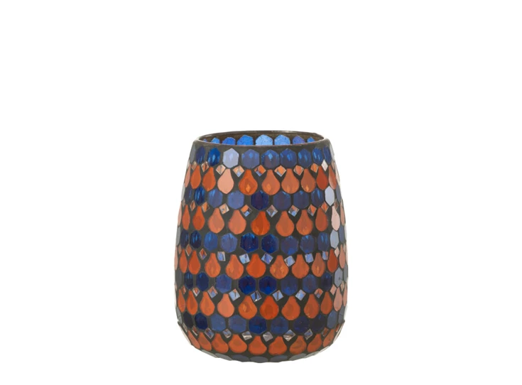 Windlicht- druppel mozaïek- glas- oranje/blauw- medium