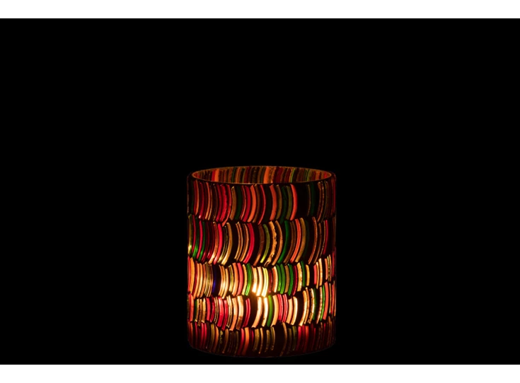 Windlicht- curve mozaïek- glas- mix- medium- met licht