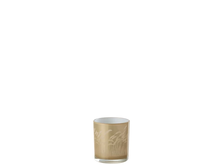 Theelichthouder pampas- glas- beige/wit