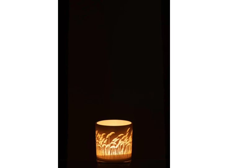 Theelichthouder pampas- glas- beige/wit- met licht