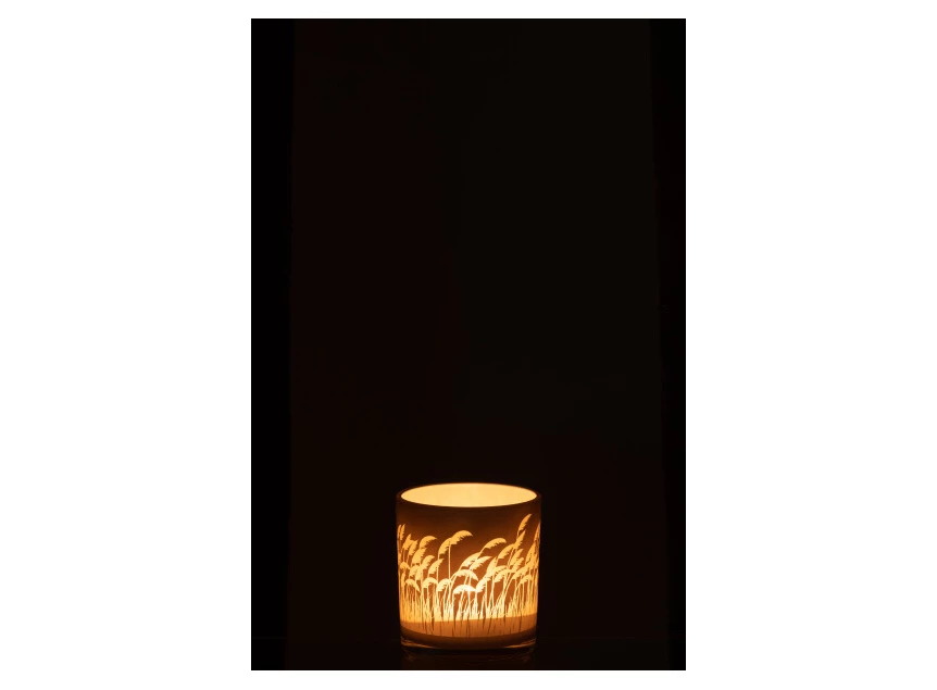 Theelichthouder pampas- glas- beige/wit- met licht