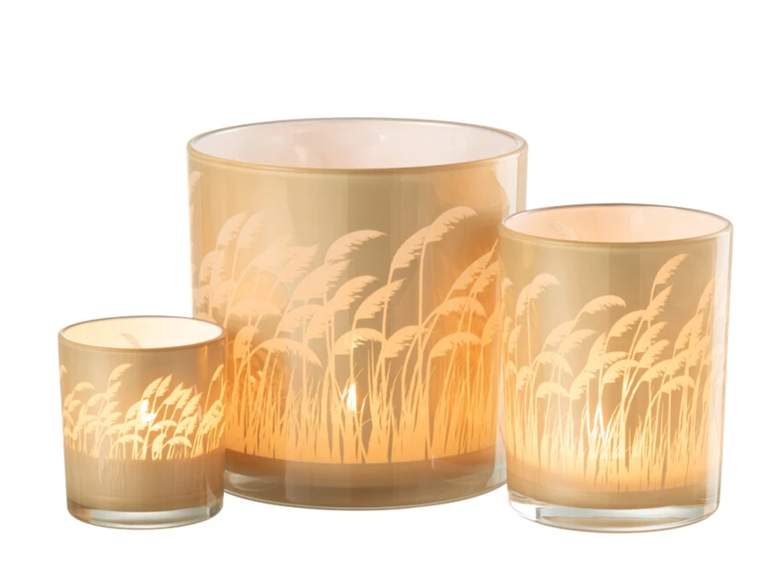 Theelichthouder pampas- glas- beige/wit- sfeerbeeld