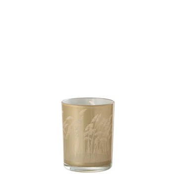 Windlicht pampas- glas- beige/wit- smal