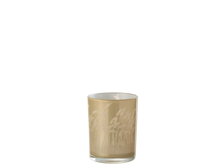 Windlicht pampas- glas- beige/wit- smal