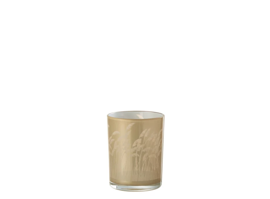 Windlicht pampas- glas- beige/wit- smal