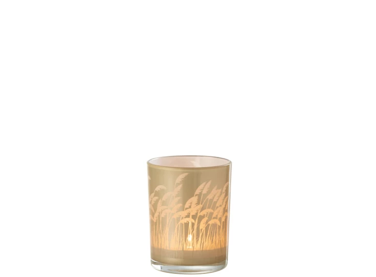Windlicht pampas- glas- beige/wit- smal- met licht