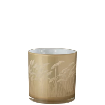 Windlicht pampas- glas- beige/wit- large