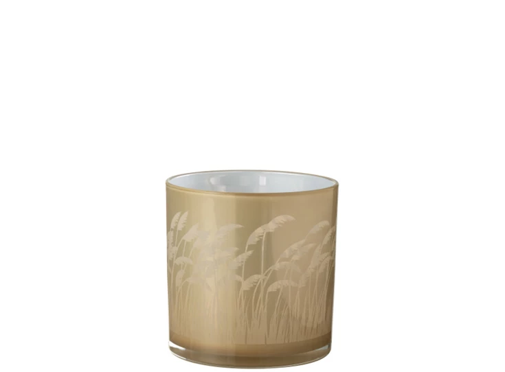Windlicht pampas- glas- beige/wit- large