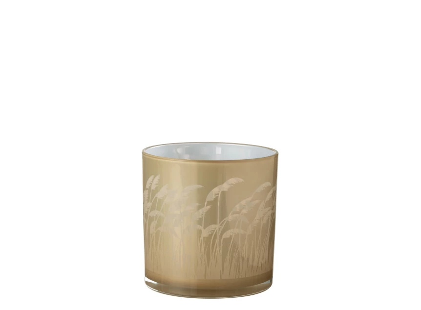 Windlicht pampas- glas- beige/wit- large