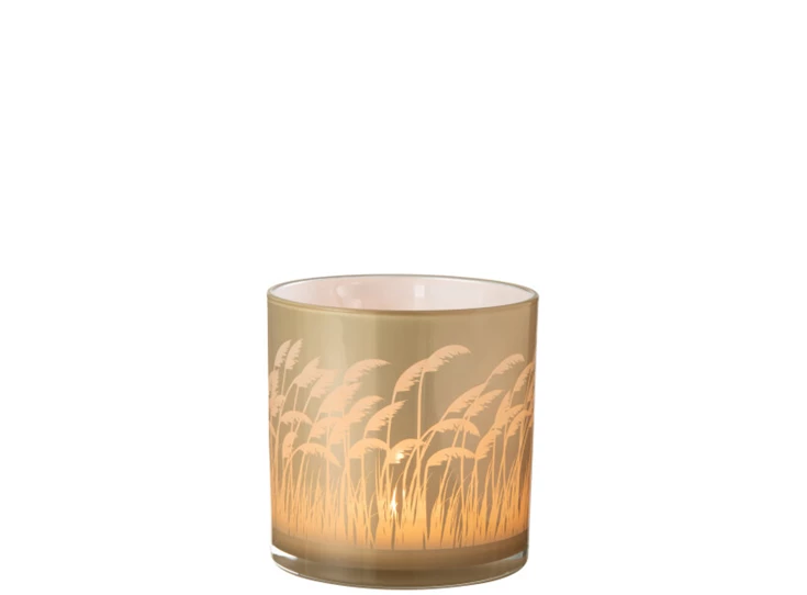 Windlicht pampas- glas- beige/wit- large- met licht