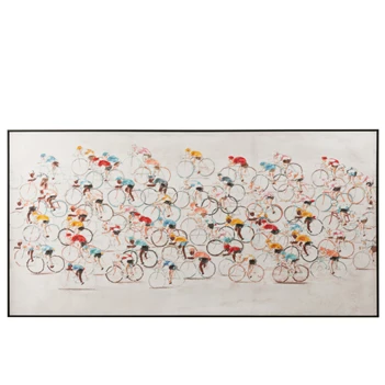 Schilderij wielrenners- canvas/verf- mix- (180x3.5x100cm)