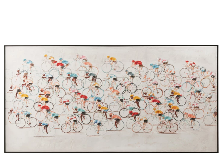Schilderij wielrenners- canvas/verf- mix- (180x3.5x100cm)