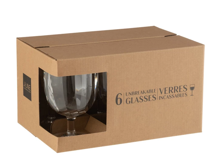 Doos 6stuks- wijnglas- plastiek- transparant- in doos