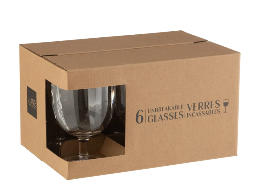 Doos 6stuks- wijnglas- plastiek- transparant- in doos