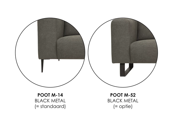 Romi metaal zetel salon modern zwart sledepoot stof canapé miro jakobsen