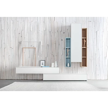 Tv-kast Game Opstelling 70 matte lak wit blauw eik Sudbrock