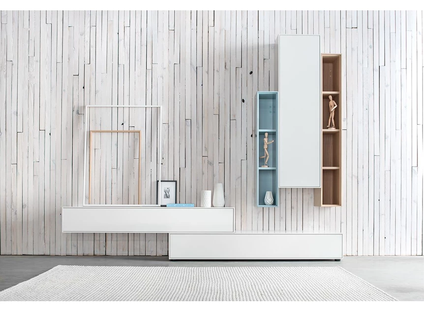 Tv-kast Game Opstelling 70 matte lak wit blauw eik Sudbrock