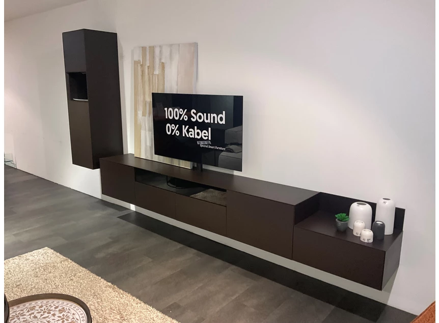 Zijkant Hangende tv-kast structuurlak Cappuccino Yumè