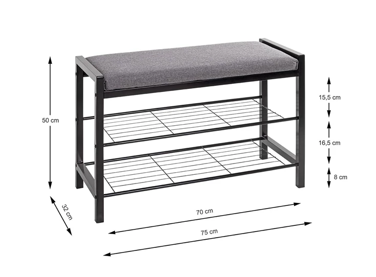 Schoenenrek met bank Enya zwart/grijs 54544 schuin vooraanzicht afmetingen
