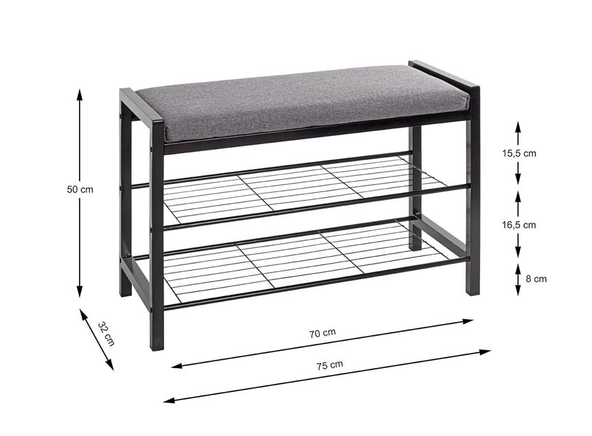 Schoenenrek met bank Enya zwart/grijs 54544 schuin vooraanzicht afmetingen