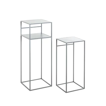 Zuil Brisbane grijs metaal set van 2 25107 console schuin aanzicht