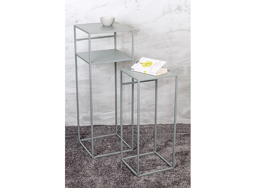 Zuil Brisbane grijs metaal set van 2 25107 console schuin aanzicht sfeerbeeld