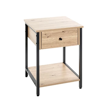 Nachttafel Burgos 2 zwart metalen onderstel imitatie eik 37480 schuin dicht