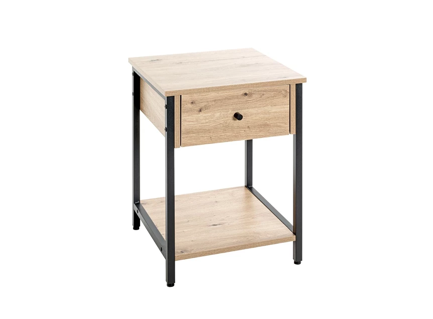 Nachttafel Burgos 2 zwart metalen onderstel imitatie eik 37480 schuin dicht