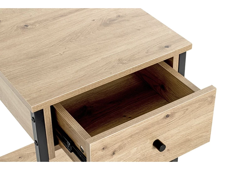 Nachttafel Burgos 2 zwart metalen onderstel imitatie eik 37480 schuin open detail