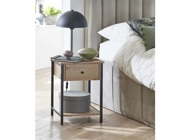 Nachttafel Burgos 2 zwart metalen onderstel imitatie eik 37480 sfeerbeeld