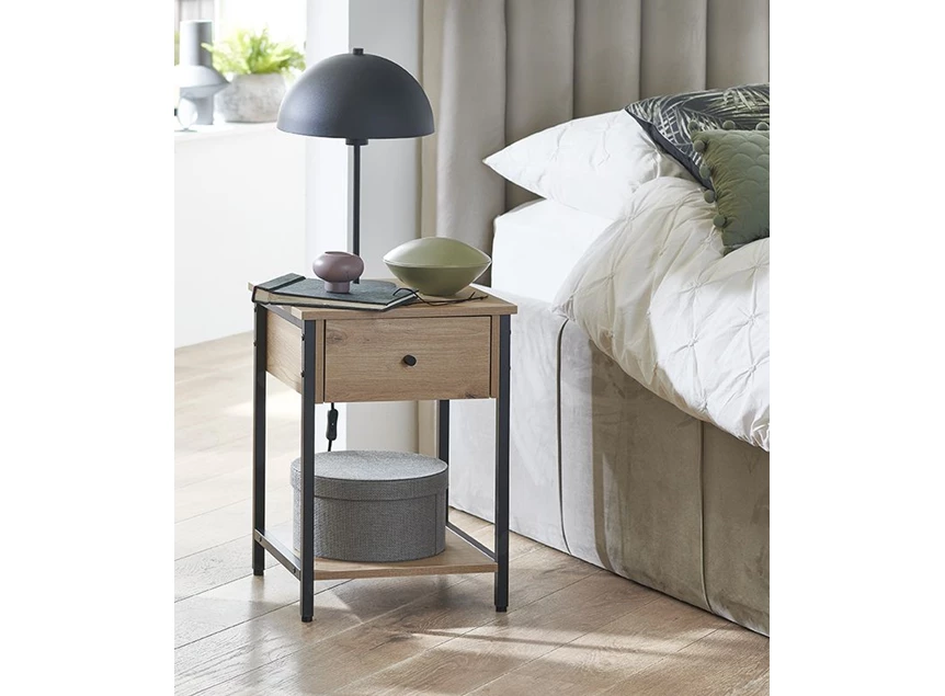 Nachttafel Burgos 2 zwart metalen onderstel imitatie eik 37480 sfeerbeeld