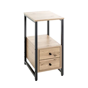 Nachttafel Burgos 1 zwart stalen frame imitatie eik 37479 twee laden schuin aanzicht
