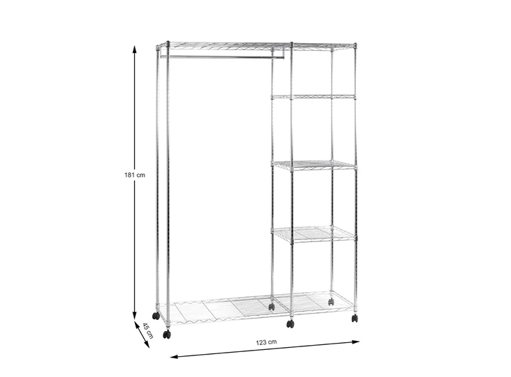 Kledingrek Manni chroom 43685 schuin aanzicht afmetingen