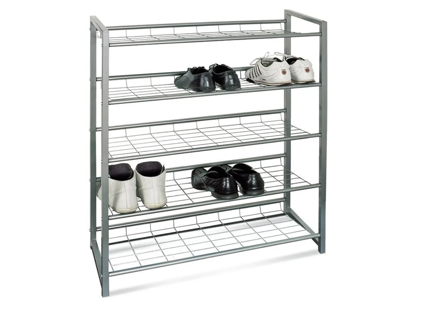 Schoenenrek Jupp aluminium 38728 schuin aanzicht met schoenen