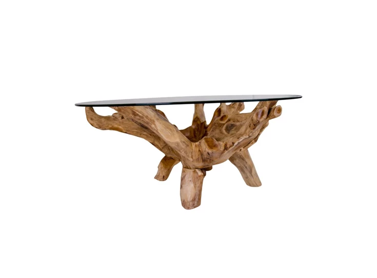 Salontafel Amazonas natuur hout glas Ø110x50cm 2101040 zijaanzicht