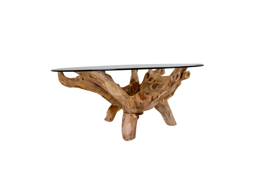 Salontafel Amazonas natuur hout glas Ø110x50cm 2101040 zijaanzicht