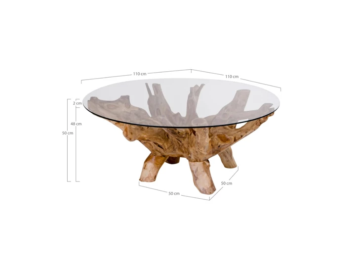 Salontafel Amazonas natuur hout glas Ø110x50cm 2101040 schuin bovenaanzicht afmetingen