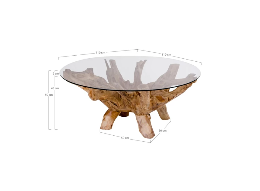 Salontafel Amazonas natuur hout glas Ø110x50cm 2101040 schuin bovenaanzicht afmetingen
