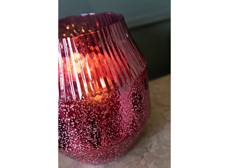 Theelichthouder Conisch- Glas- Rood- Large (15x15x18,5cm)- detail