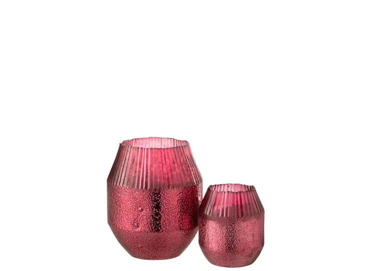 Theelichthouder Conisch- Glas- Rood- Large (15x15x18,5cm)- 2 groottes