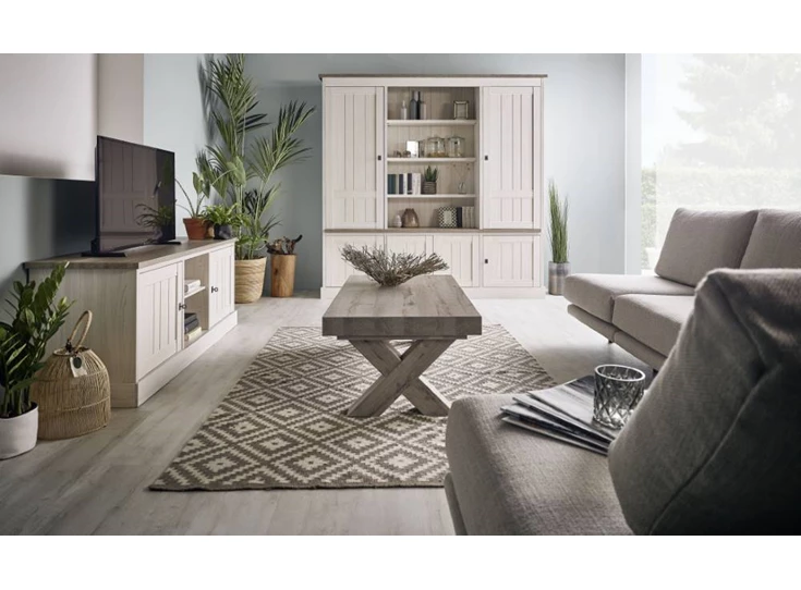 York dressoir eettafel landelijk hout larik vitrinekast eik licht kristal eetkamer meubar