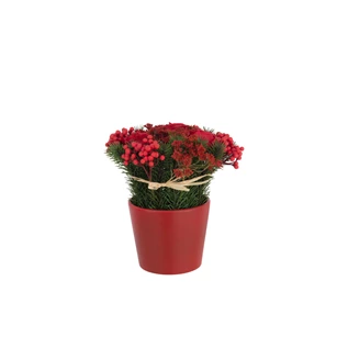 Rozen+Bessen In Pot Cement Plastiek Rood/Groen (20x20x25cm)