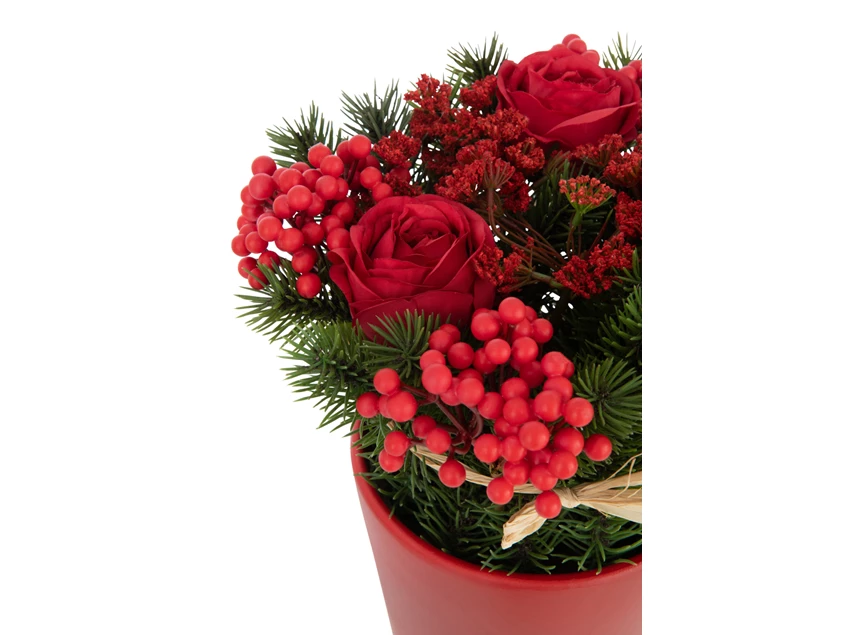 Rozen+Bessen In Pot Cement Plastiek Rood/Groen (20x20x25cm)- detail