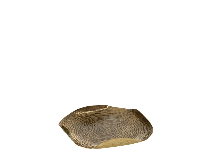 Plateau Rond Boorden Gevouwen Metaal Goud Small (22x22x3cm)