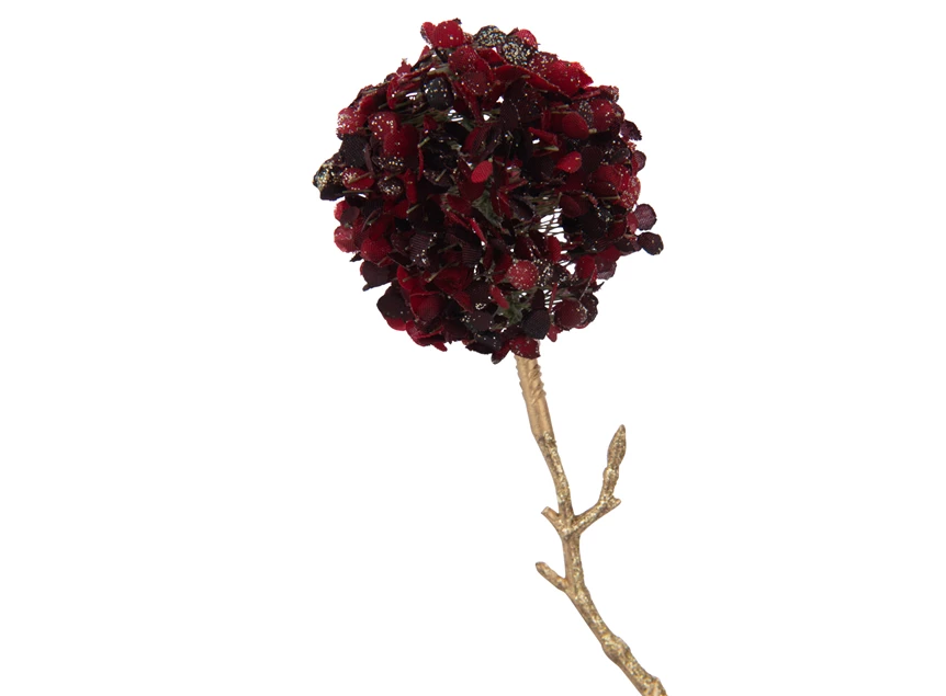 Tak 2 Bloemen Pompons Plastiek Rood/Goud Small (6X11X33CM)- detail
