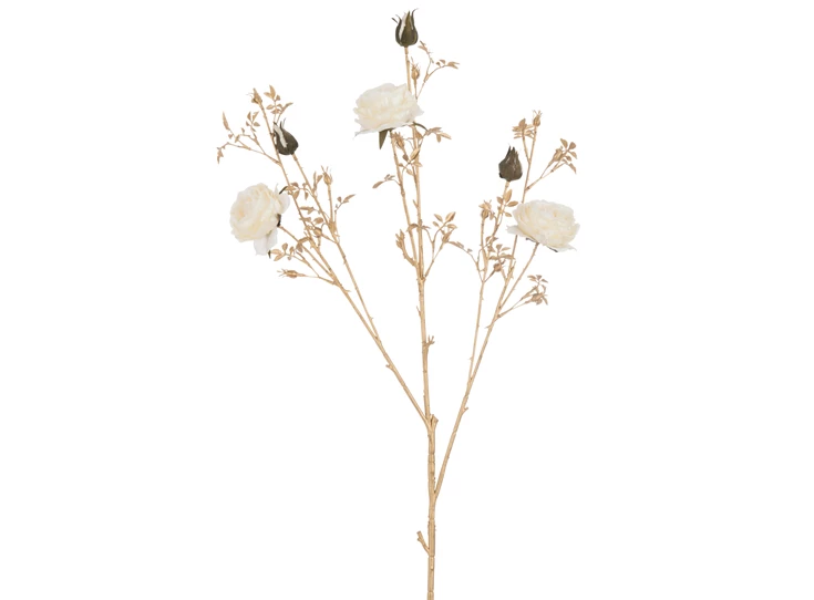 Rozenstruik 3 Bloemen+Knoppen Plastiek Crème/Goud (6x30x112cm)